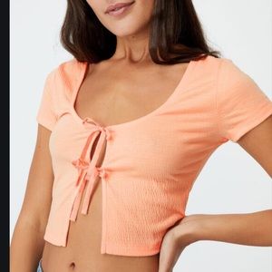Cotton On floyd tie front short sleeve cardigan brushed peach new